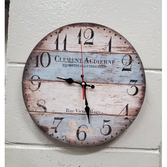 New 12 Inch Silent Vintage Wooden Round Wall Clock Arabic Numeral Vintage Rustic - Picture 1 of 2